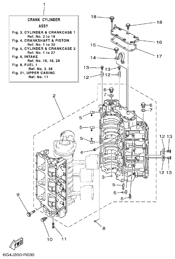 Yamaha 150AET, 200AET, L150AET, L200AET CYLINDER & CRANKCASE 1 parts diagram